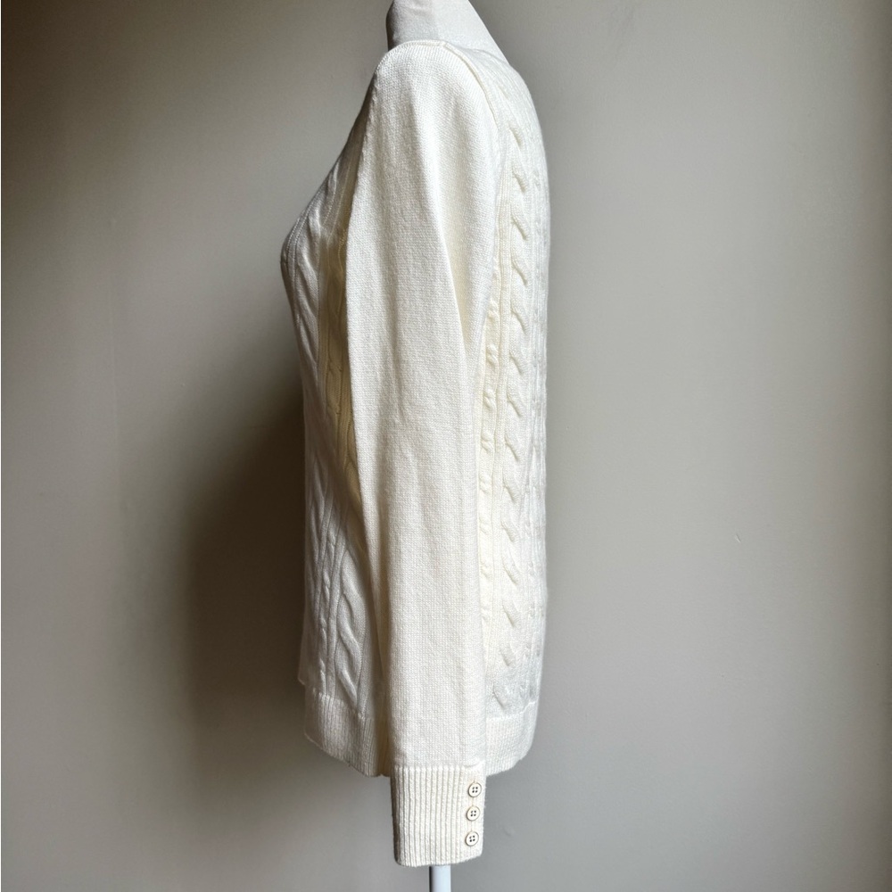 Talbots Women’s Cable Knit Crewneck Sweater Cream‎ Size Medium Decorative Sleeve - Picture 5 of 8